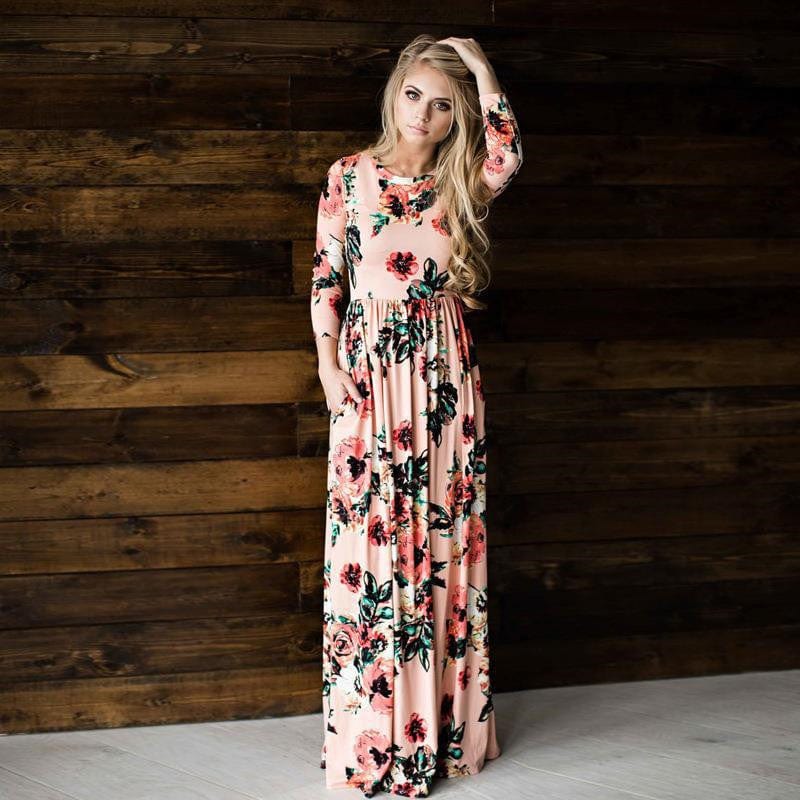 Teonclothingshop Pink / XL Fashion Dresses Women Printed Party Gown Ladies