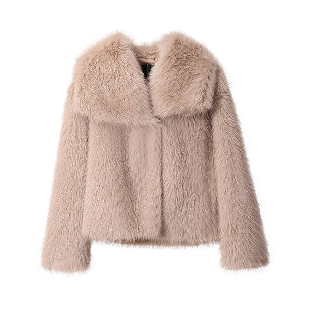 Teonclothingshop khaki fur coat / S Fashion fur jacket, women's coat