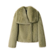 Teonclothingshop olive green fur coat / S Fashion fur jacket, women's coat