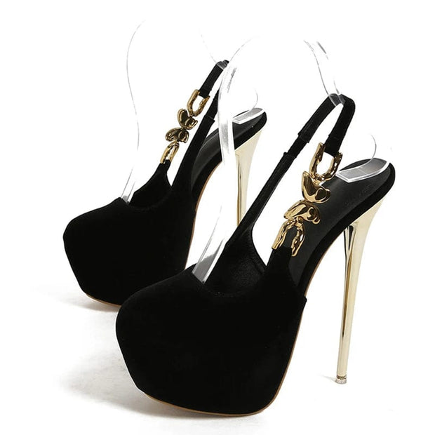 Teonclothingshop Black / 35 Fashion metal shoes with butterfly chains high heels