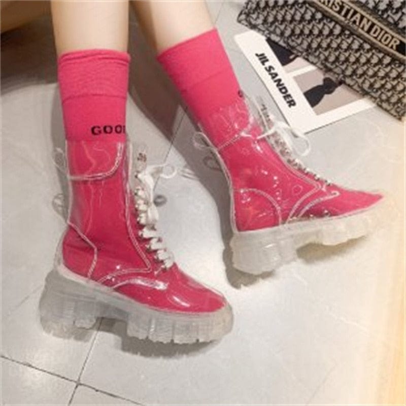 Teonclothingshop Fashion women's transparent lace-up boots 2023 autumn winter