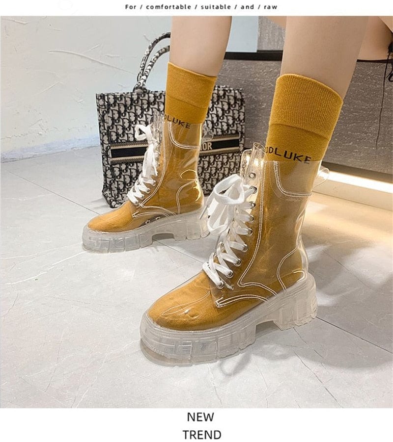 Teonclothingshop Fashion women's transparent lace-up boots 2023 autumn winter