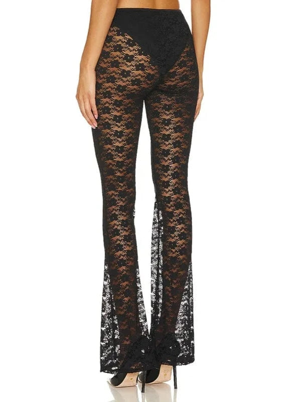 Black lace pants on a white background