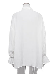 Teonclothingshop Fashionable White Women's Long Sleeve Foldover Blouses, 100% Cotton Shirts