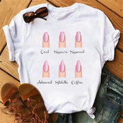 Teonclothingshop 15 / S Fashionable women's short-sleeved t-shirt with drawings on the nails with a cute print