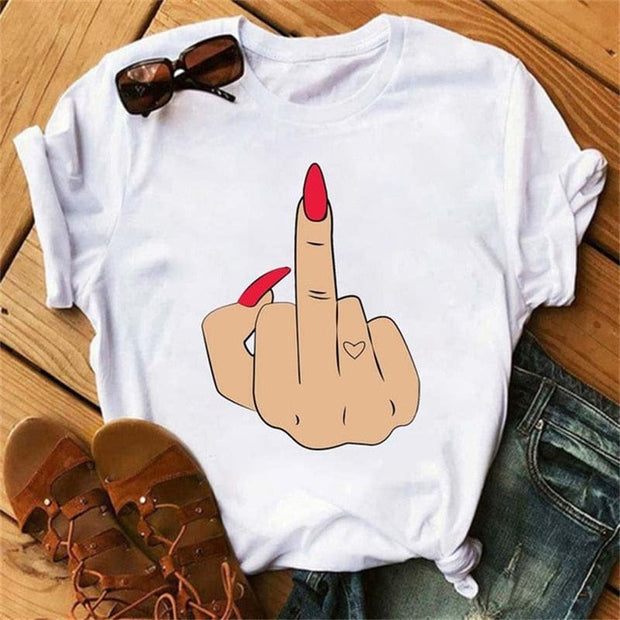 Teonclothingshop 16 / S Fashionable women's short-sleeved t-shirt with drawings on the nails with a cute print