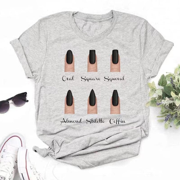 Teonclothingshop 20 / S Fashionable women's short-sleeved t-shirt with drawings on the nails with a cute print