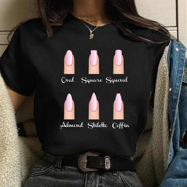 Teonclothingshop 3 / S Fashionable women's short-sleeved t-shirt with drawings on the nails with a cute print