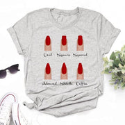 Teonclothingshop 19 / S Fashionable women's short-sleeved t-shirt with drawings on the nails with a cute print
