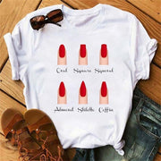 Teonclothingshop 10 / S Fashionable women's short-sleeved t-shirt with drawings on the nails with a cute print