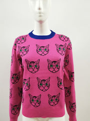 Teonclothingshop Fashionable women's warm sweater with cats with long sleeves