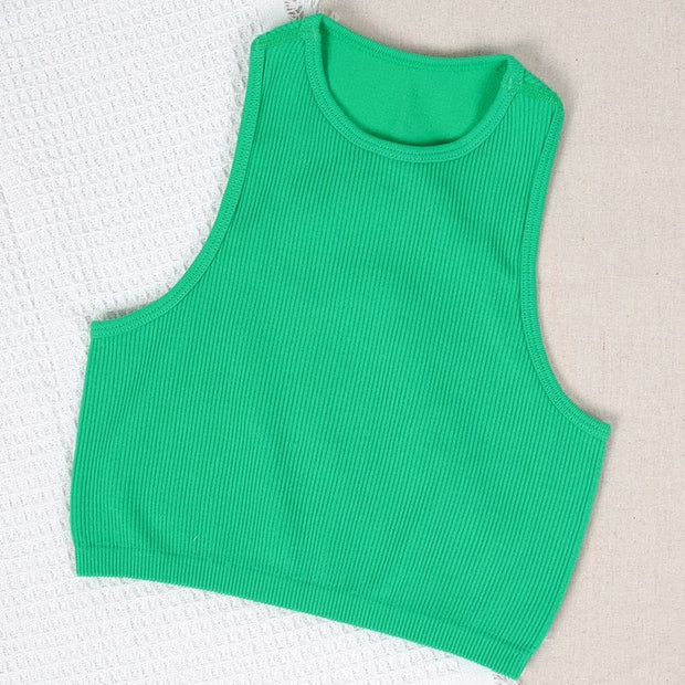 Teonclothingshop Green / S Fitness Yoga Bra Sports Crop Tops Seamless Ribbed Sports Bras