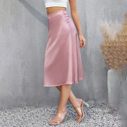 Teonclothingshop Floral Print Pink Satin Silk Skirt