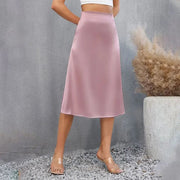 Teonclothingshop Floral Print Pink Satin Silk Skirt