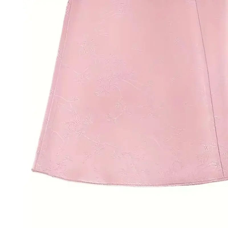 Teonclothingshop Floral Print Pink Satin Silk Skirt