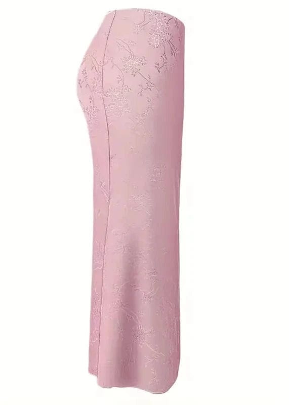 Teonclothingshop Floral Print Pink Satin Silk Skirt