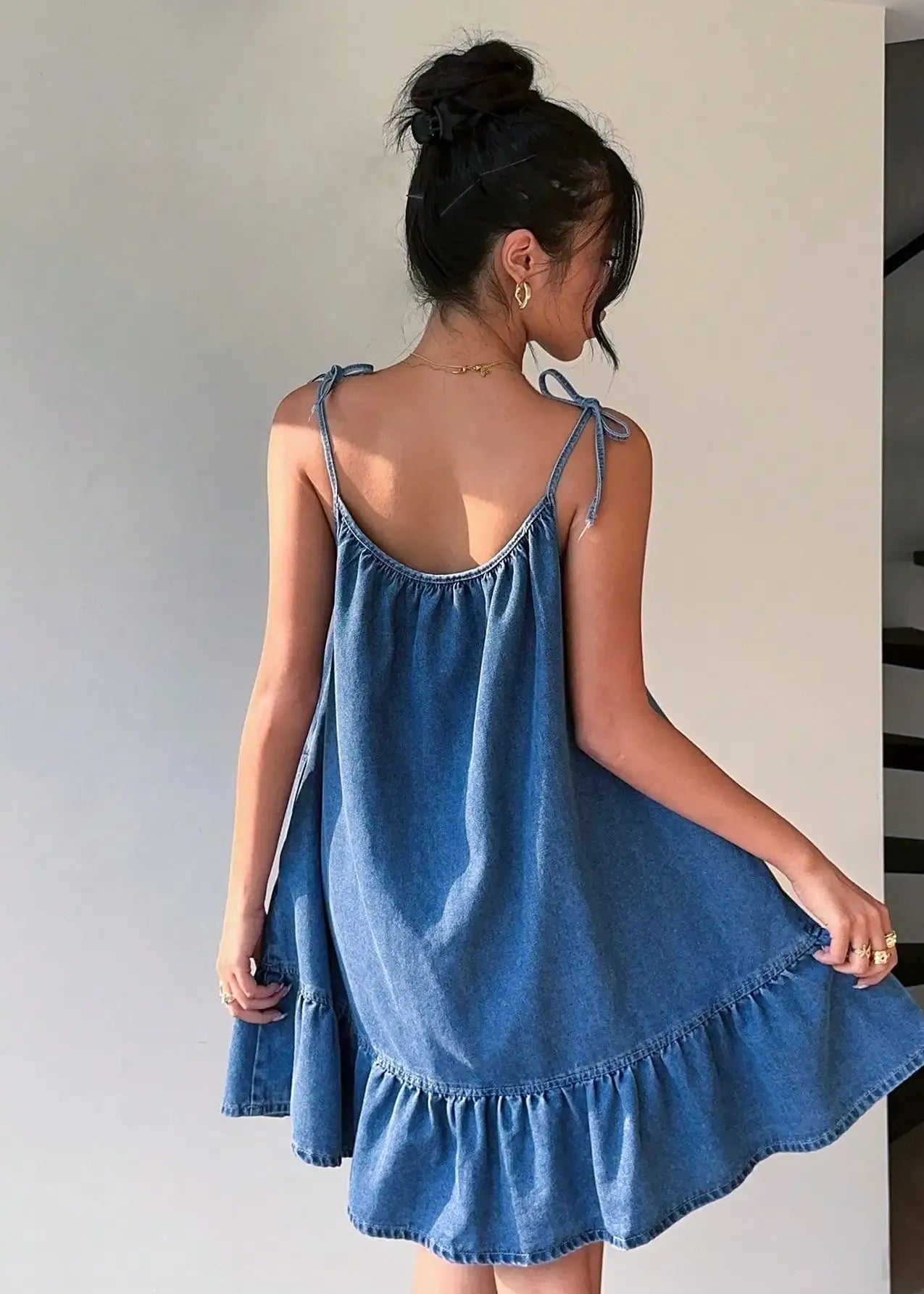 French Style Bandeau Denim Dress | Elegant Loose Slimming Fit