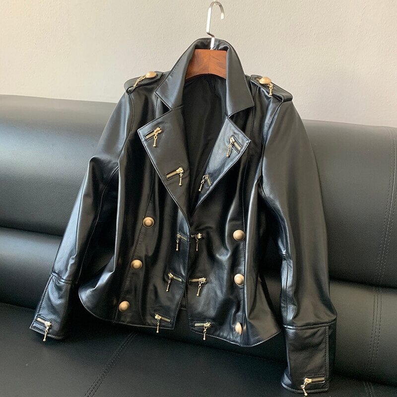 Teonclothingshop Genuine leather jacket, coat, women's zippers