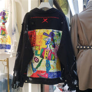 Teonclothingshop Black / One Size Get Streetwear-Ready with our Hand Painted Character Graffiti Women's Denim Jacket