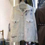 Teonclothingshop Get Streetwear-Ready with our Hand Painted Character Graffiti Women's Denim Jacket