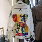 Teonclothingshop White / One Size Get Streetwear-Ready with our Hand Painted Character Graffiti Women's Denim Jacket