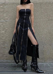 Teonclothingshop Goth Dark Fashion Zip Up Midi Dresses