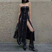 Teonclothingshop Goth Dark Fashion Zip Up Midi Dresses