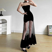 Teonclothingshop Goth Dark Velvet Elegant Gothic Party Halter Dresses