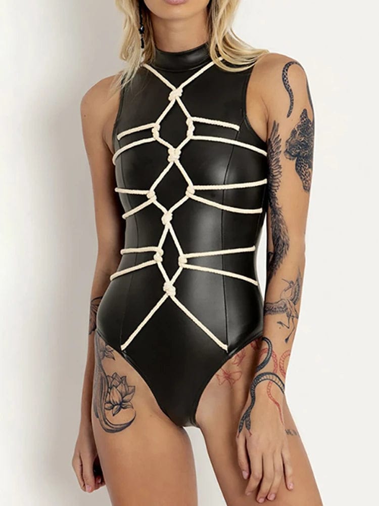 Teonclothingshop Goth women's faux leather bodysuit