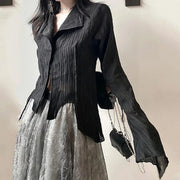 Teonclothingshop Gothic Black Yamamoto Style Blouse Shirt for Women