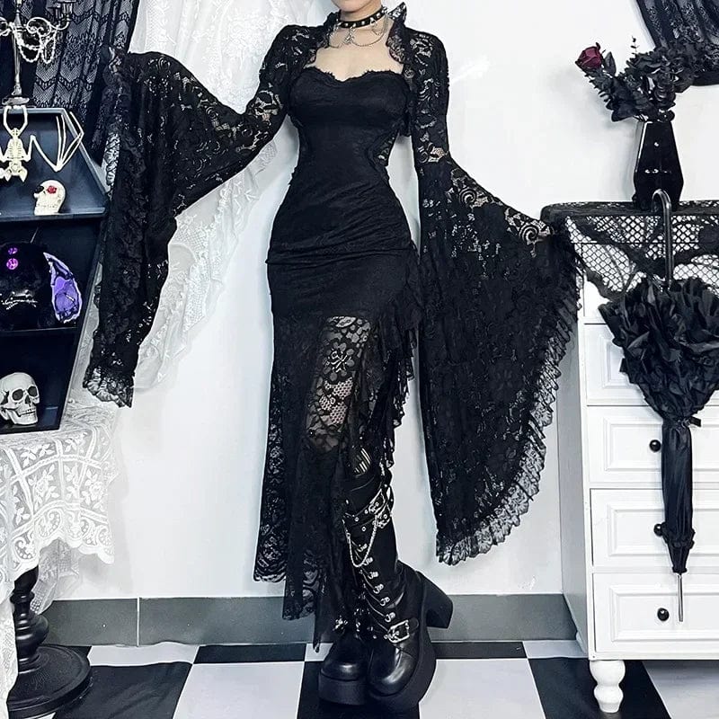 Teonclothingshop Gothic classic lace blouse with batwing sleeves