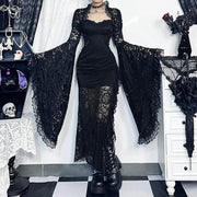 Teonclothingshop Gothic classic lace blouse with batwing sleeves