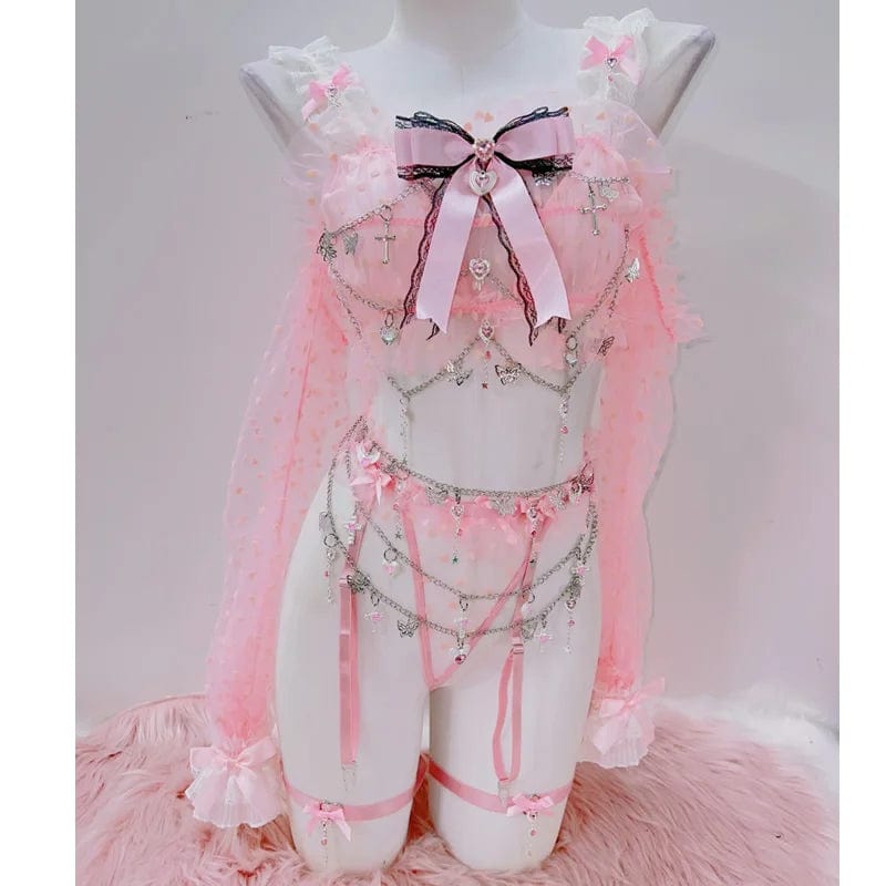 Teonclothingshop Gothic Emo Clothes for Girls Pink Lace Clothes