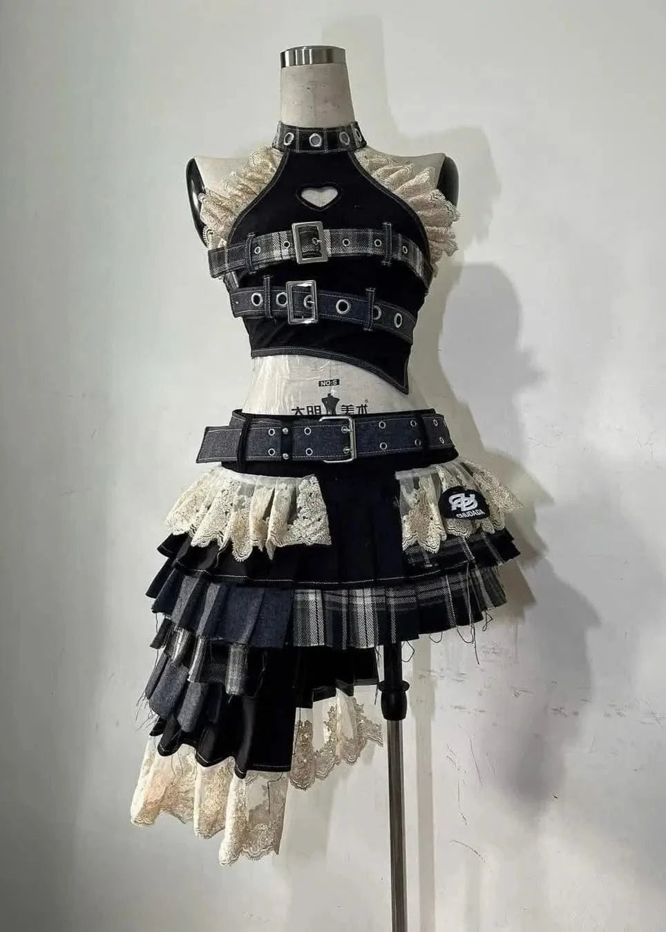Gothic High Waist Ruffle Skirt With Matching Crop Top