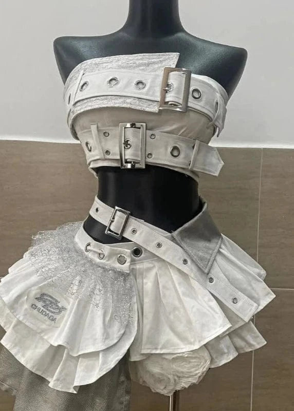 Gothic High Waist Ruffle Skirt With Matching Crop Top