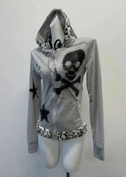 Teonclothingshop "Gothic Skull Print Rabbit Ears Jacket: Perfect for Grunge Style"