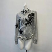 Teonclothingshop "Gothic Skull Print Rabbit Ears Jacket: Perfect for Grunge Style"