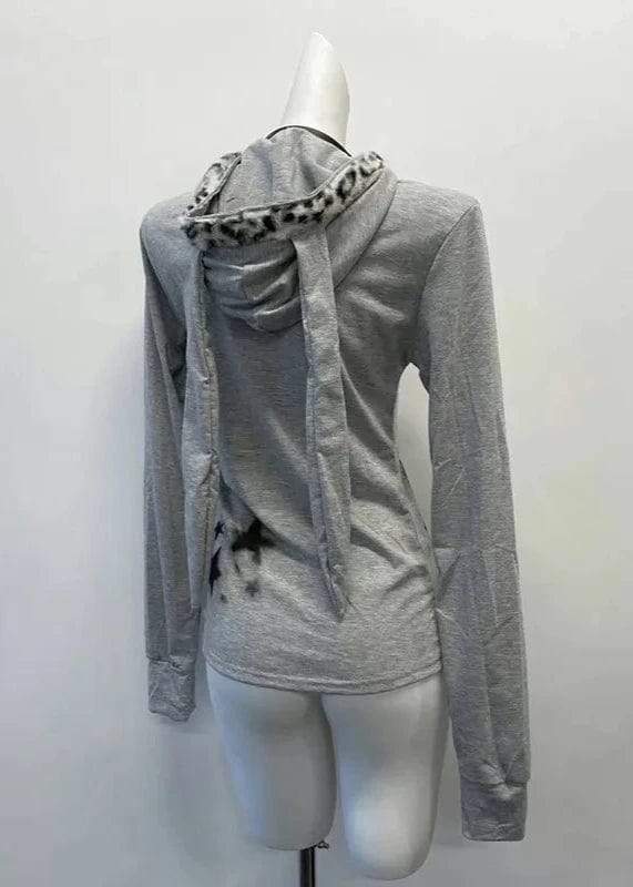 Teonclothingshop "Gothic Skull Print Rabbit Ears Jacket: Perfect for Grunge Style"