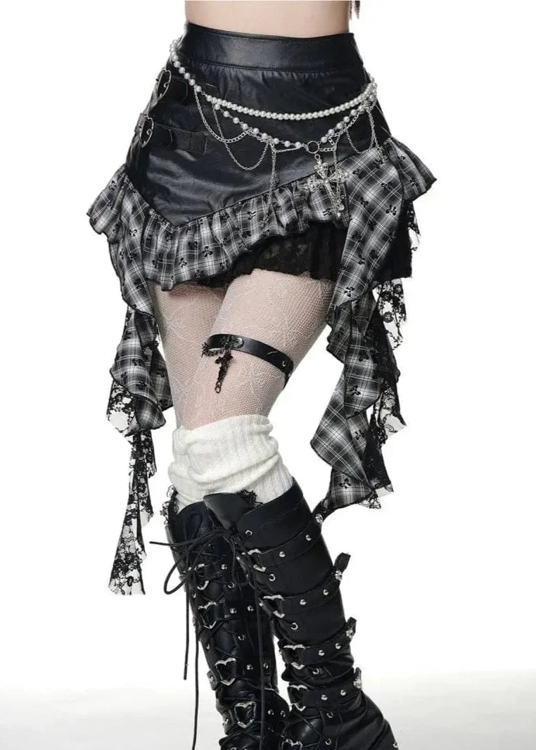 Gothic Style Leather Splicing Short Skirt for Women