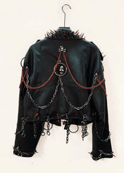 Black leather jacket with chains and spikes on a white background