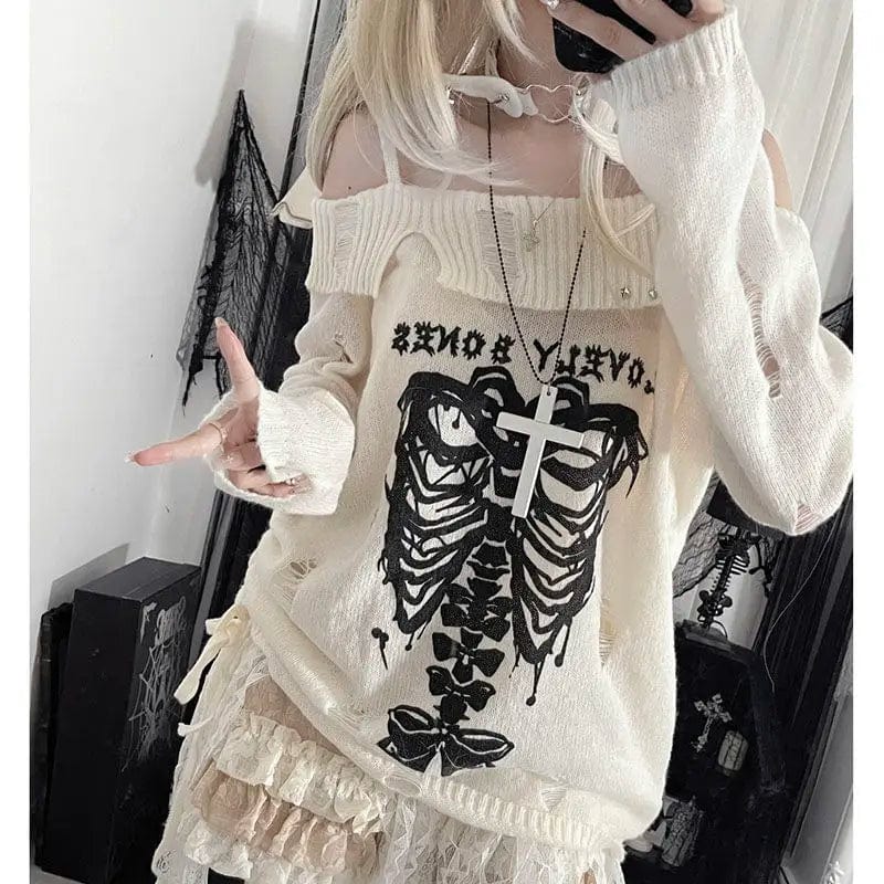 Teonclothingshop Gothic Women's pullover with open shoulders