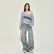 Teonclothingshop Graffiti Rainbow Printed Denim Pants