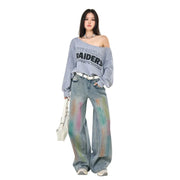 Teonclothingshop Graffiti Rainbow Printed Denim Pants