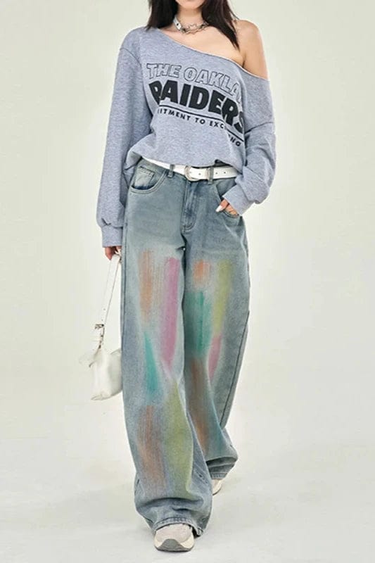 Teonclothingshop Graffiti Rainbow Printed Denim Pants