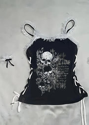Black tank top with skull design on a light gray background