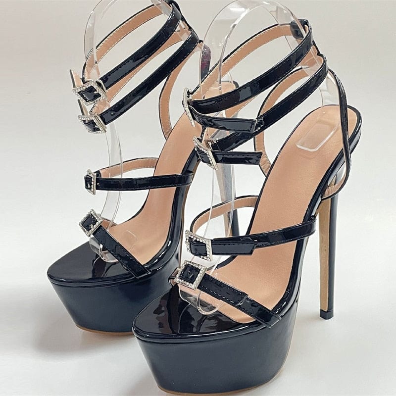 Teonclothingshop High Heel Crystal Sandals - Women's Platform Shoes with Open Toe and Buckle