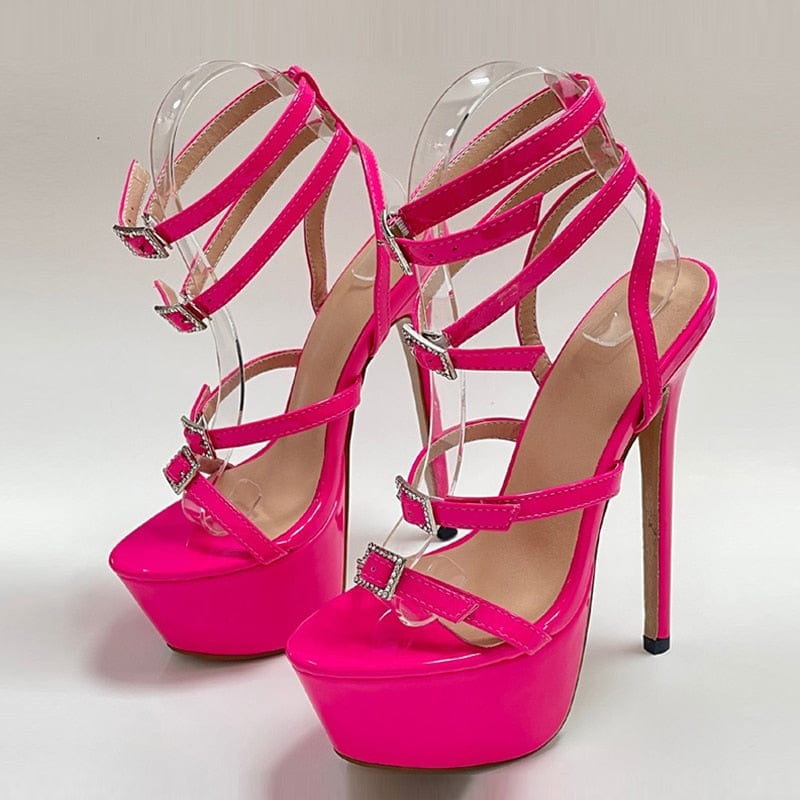 Teonclothingshop High Heel Crystal Sandals - Women's Platform Shoes with Open Toe and Buckle