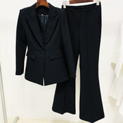 Teonclothingshop Black / S HIGH QUALITY 2022 Newest Designer Set Women's One Button Career Jacket Wide Leg Pants Suit