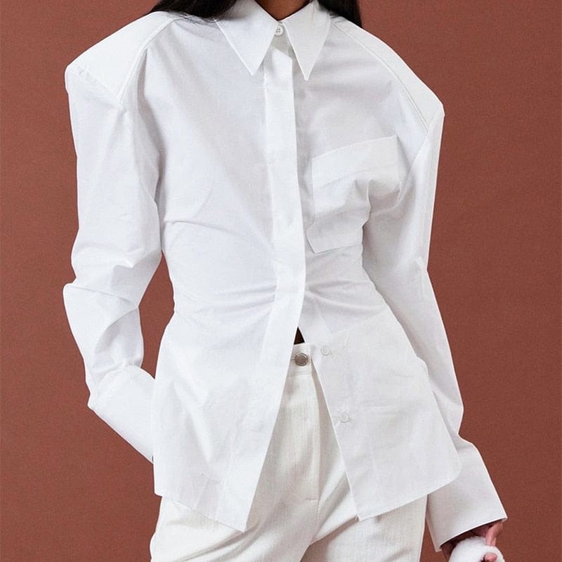 Teonclothingshop High Street shirt for women, solid color long sleeve lapel and backless blouses