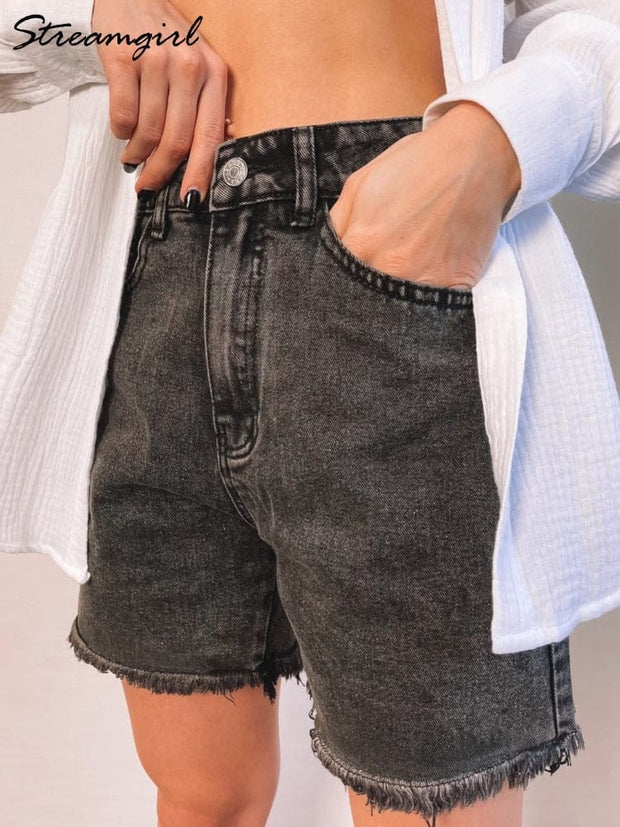 Teonclothingshop High waist blue denim shorts for women